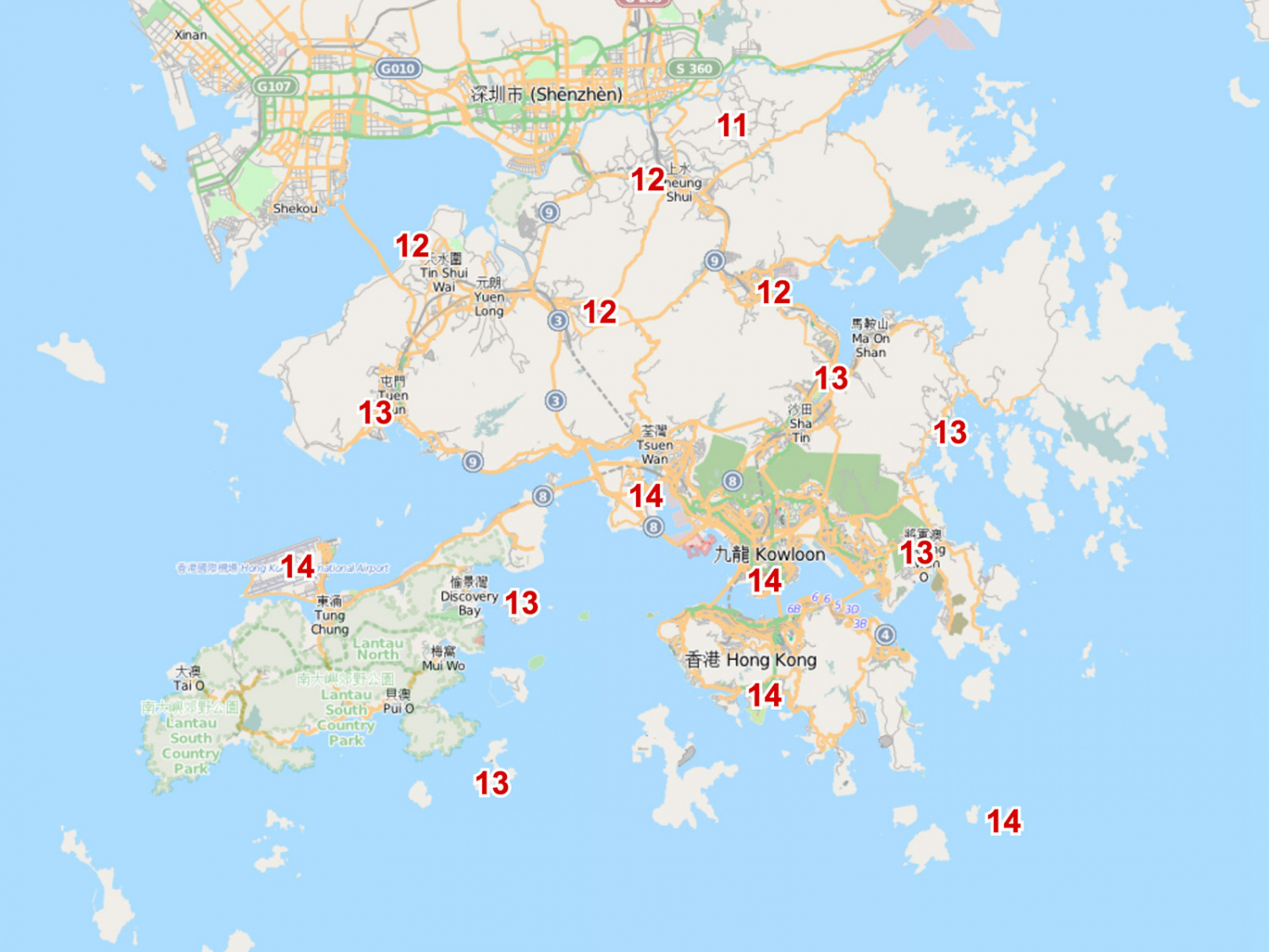 天文台自動分區天氣預報，未來兩日早上7時天氣最凍，新界普遍只有12至13度。-香港財經時報-HKBT